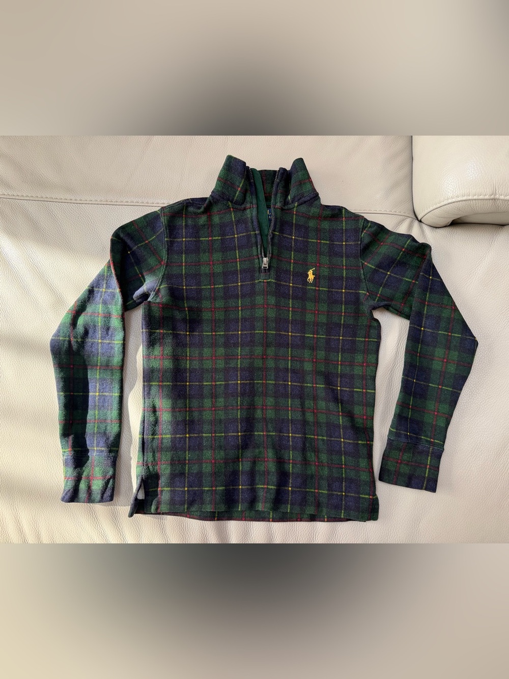 Polo Ralph Lauren Plaid Cotton Quarter-Zip Pullover Sweat boys size S